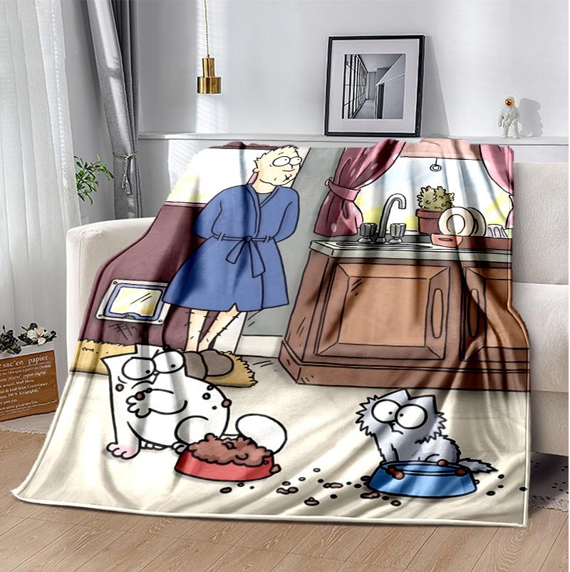 Simon'S Cat Flannel Blanket Soft Warm All-Season Throw, Design for Camping, Car Travel, Hiking Sofa, Bed, Office Perfect Gift for Parties