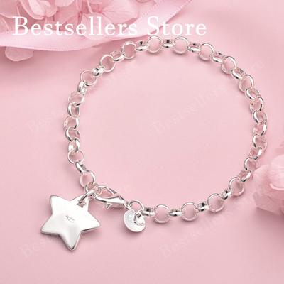 Luxury 925 Sterling Silver 8-inch Shiny Star Bracelet for Women's Wedding Jewelry Accessories, Party Gifts