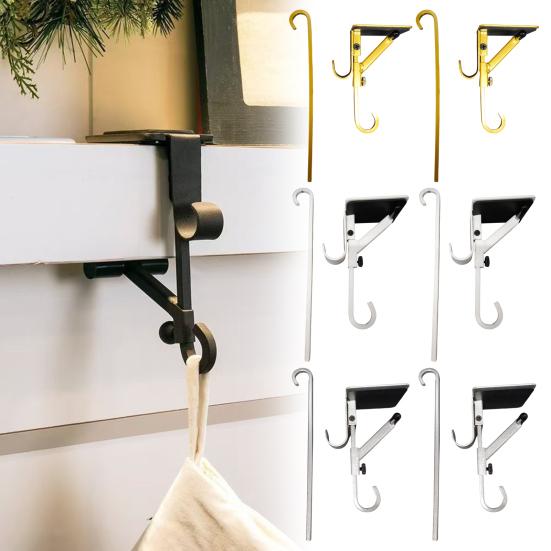 2/4Pcs Christmas Fireplace Stocking Garland Hanger No Drill Adjustable Mantle Garland Holder Heavy Duty Xmas Stockings Decoration Hanging Hook