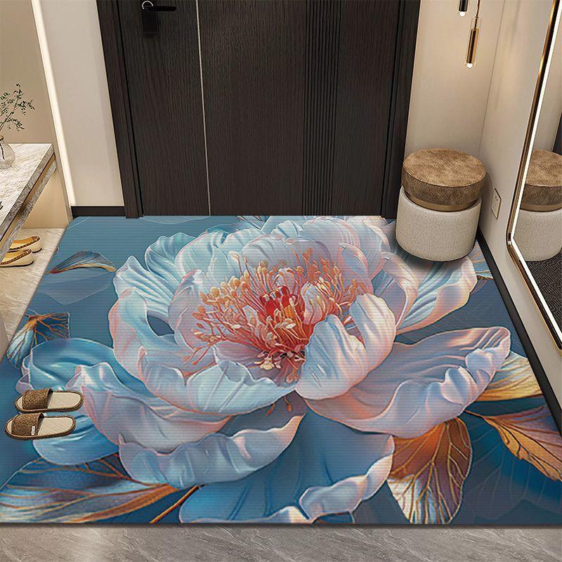 

Новый китайский стиль пион входной тамбур дверь вход грязеотталкивающий скребущий грязь ковер половик кристальный бархат 40x60cm розовый