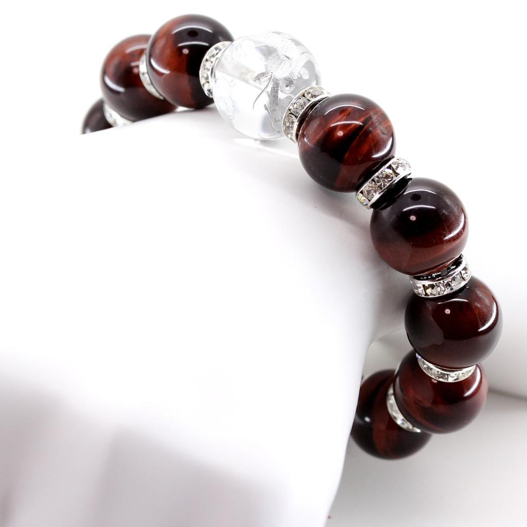 [Ishiki] Natürlicher Stein Amulett Paar Armband - Roter Tigerauge & Rosa Tigerauge - Set von 2 - Glück, Berufserfolg, Kraftstein [b178]