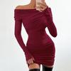 LYRIA Elegant Fashion Sexy Maxi Dresses Streetwear Off Shoulder Casual  Long Sleeve Slim Bodycon Party Vestidos Robes Female