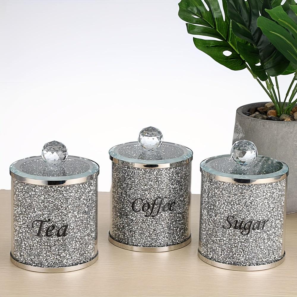 3ks 1 sady nádob na kávu lesklé skleněné diamantové dózy vhodné na cukr káva čaj Luxusní sada úložných nádob ve stylu diamantu s ozdobným víkem