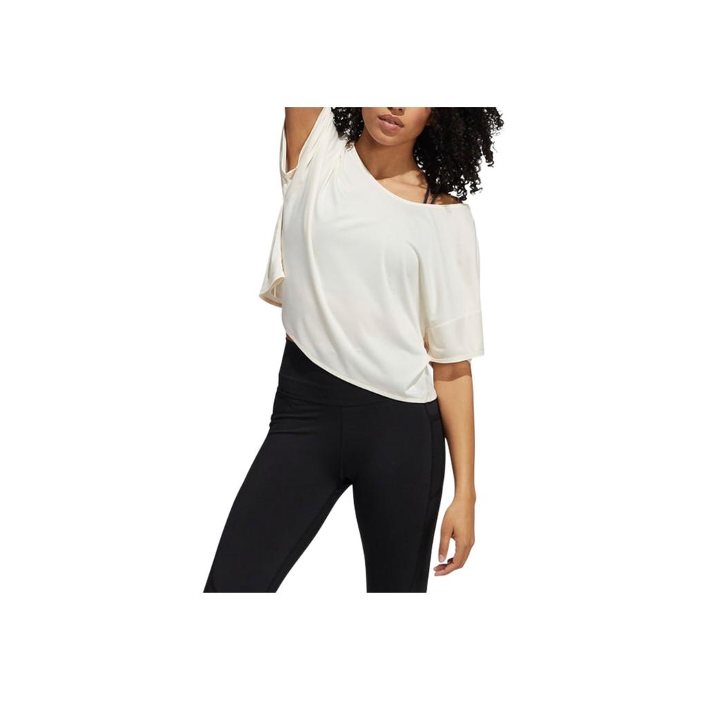 Adidas Primeblue Open Back Round Neck Short Sleeve T-Shirt Women Tops Off-White GR8083