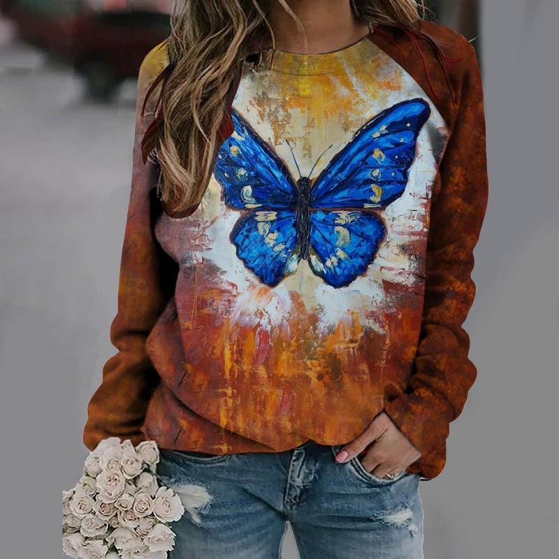 Tricouri pentru femei cu imprimeu cu pisici cu anime Pulover stil vintage din bumbac cu decolteu O Y2k cu mânecă lungă Îmbrăcăminte de damă Pulover de stradă supradimensionat