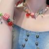 Colorful Beaded Necklace/Bracelet Bowknot Choker with Star and Apples Charm Fashion Accessories for Women and Girls