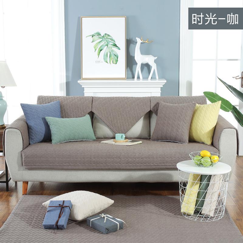 Pure Cotton Stripe Machine Washable Sofa Cover Anti-slip Backside Cushion Living Room Bedside Floor Mat Solid Color Couch Cover