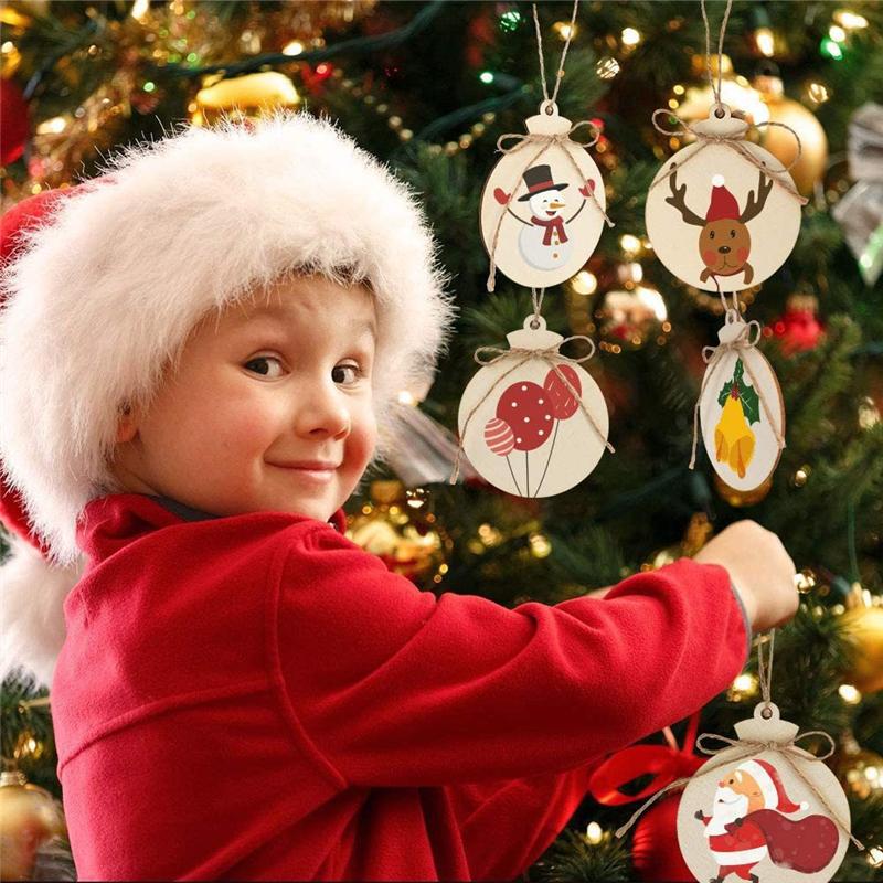 A34R 50Pcs DIY Christmas Wooden Ornaments Large Natural Wood Slices Predrilled With Hole Wooden Circles For Xmas Crafts