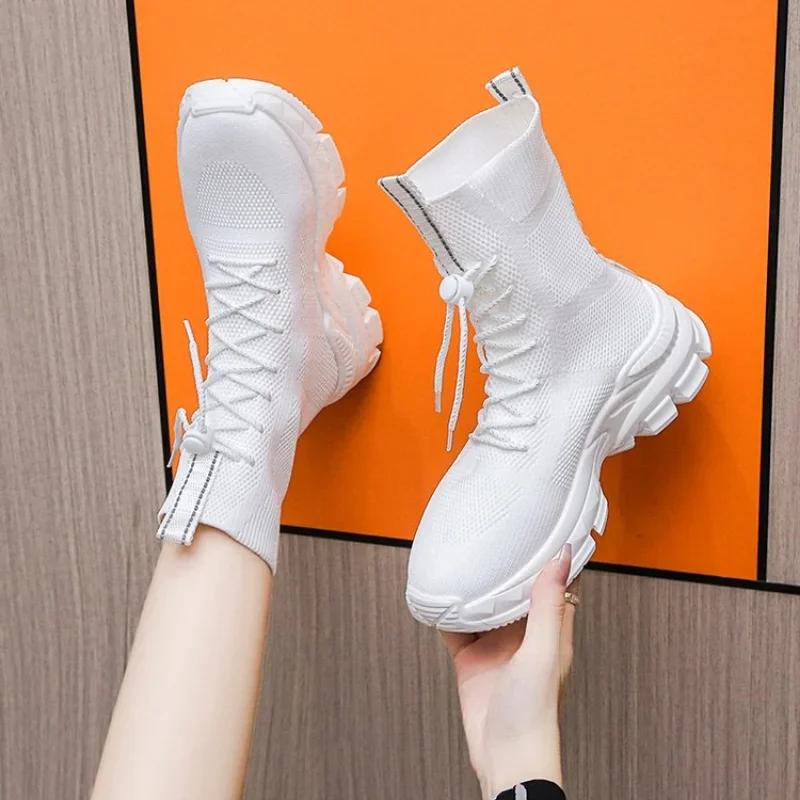 Fashion 2025 Autumn Winter New Couple Socks Shoes Women Thick-soled Casual Large Size Net Red Knitted Short Boots Women Botas De Mujer