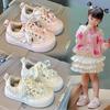 Girls Sports Shoes Chinese Style Kids Casual Shoes with Sweet Flowers 2024 Autumn New Girls Princess Shoes with Cute Ribbon Bow