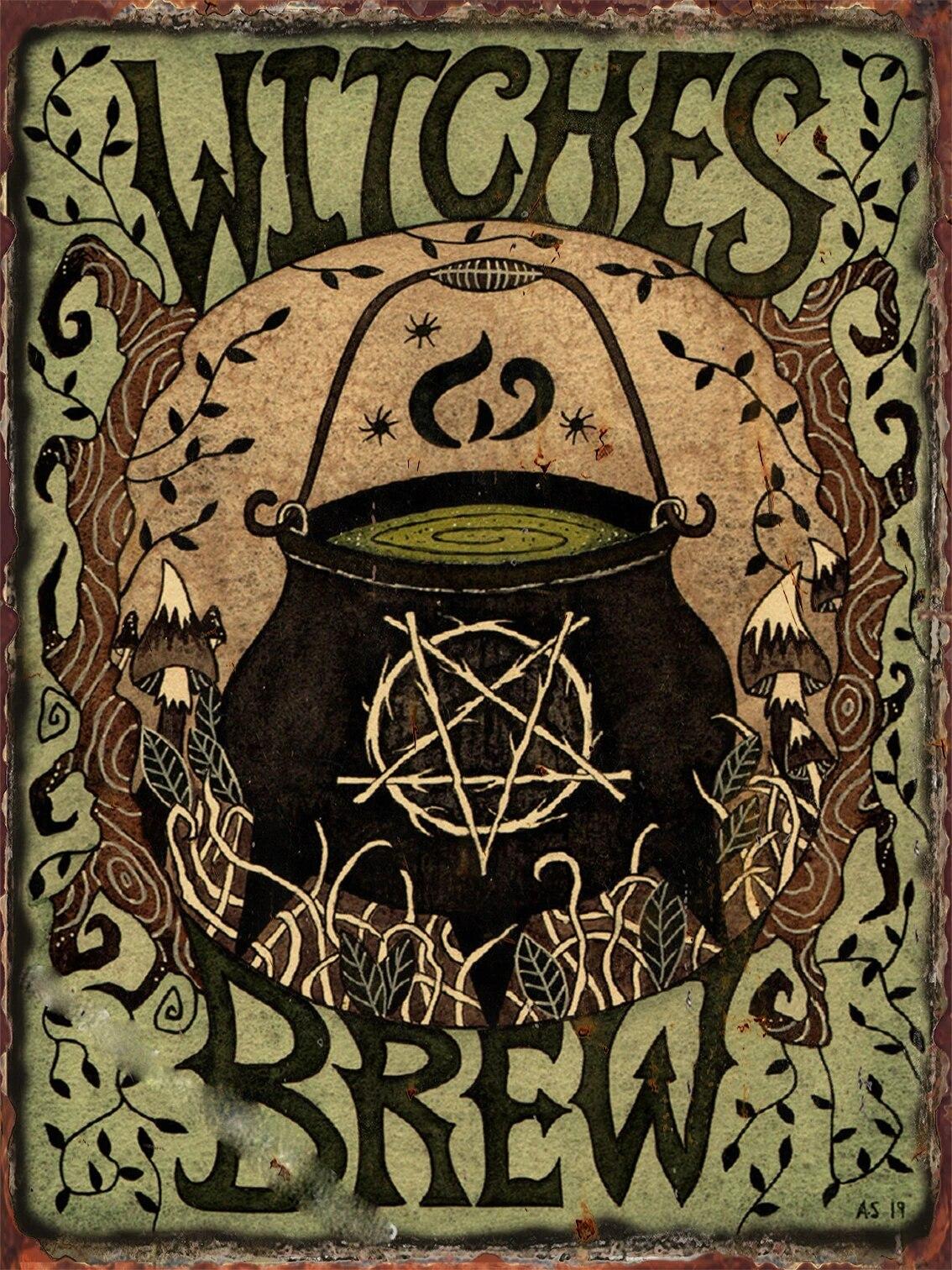 

Хэллоуин ведьма прямоугольные металлические вывески для паба дома спальня оловянная вывеска декоративные таблички живопись настенное эстетическое украшение 20x30cm-7.9x11.8inch