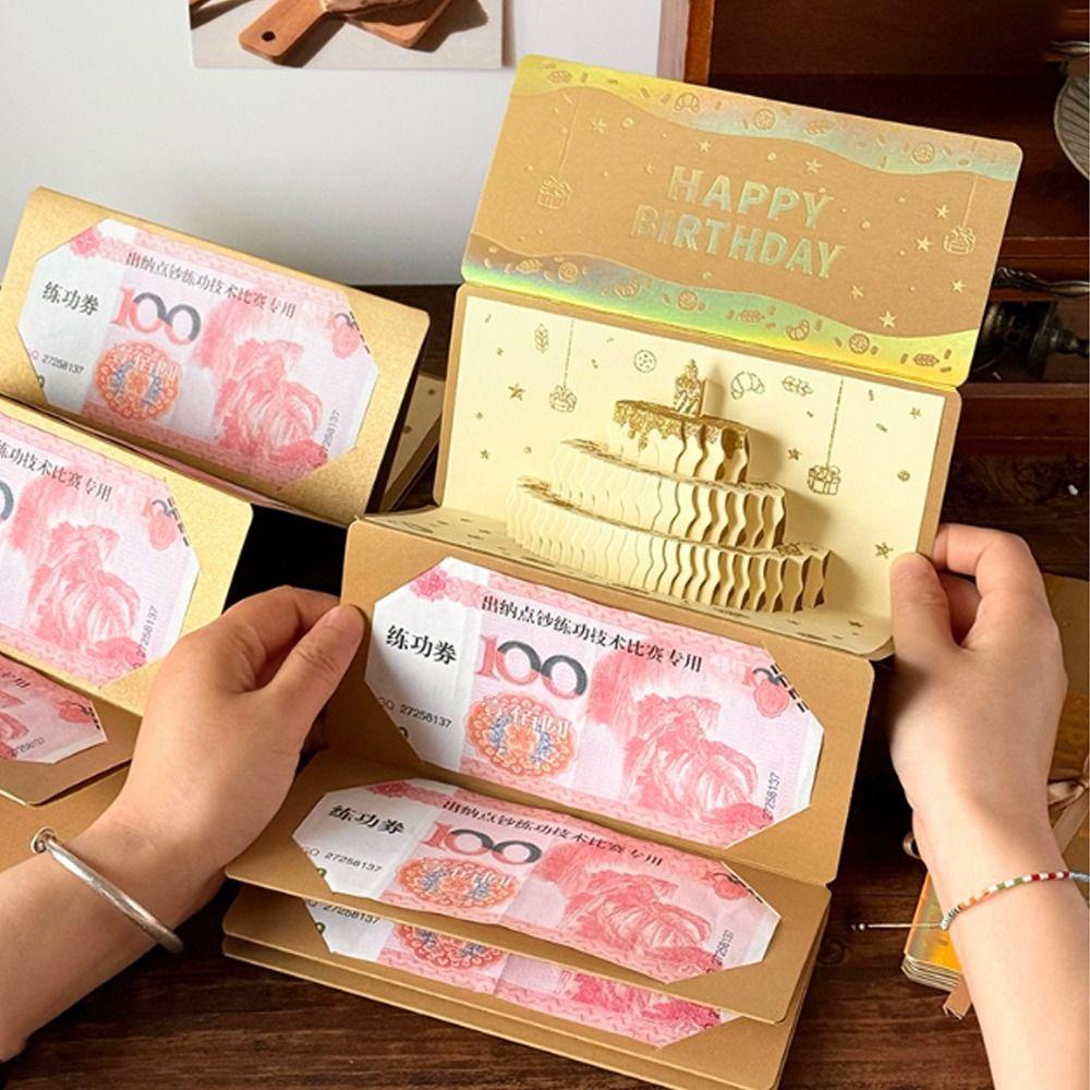 Foldable Lucky Money Envelope HongBao Money Bag Creative Birthday Cake Greeting Card  Elders Gift