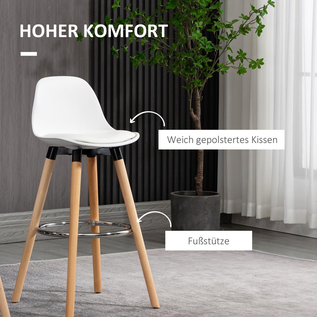 Set di 2 Sgabelli da Bar, Sedie da Bar, Design Scandi, Poggiapiedi, 43 cm x 43 cm x 91 cm, Naturale + Bianco