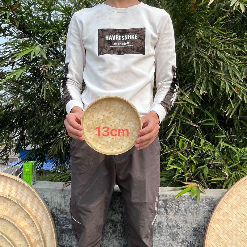 Большая плетеная вручную бамбуковая веялка - Круглый плетеный поднос для сушки и декора Bamboo Yellow No-hole 13cm