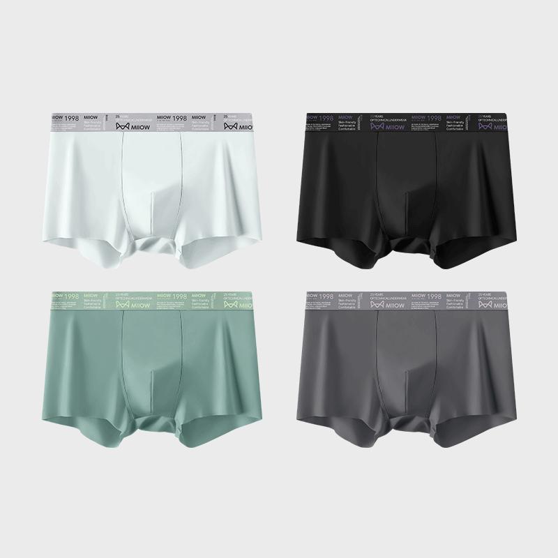 MiiOW 4 Stück Eis Seide Übergröße Flache Ecken Hose, Bequem und Kühl, Atmungsaktiv, Einfarbig Nahtlose Unterwäsche für Männer, Sommer Neu L-5XL