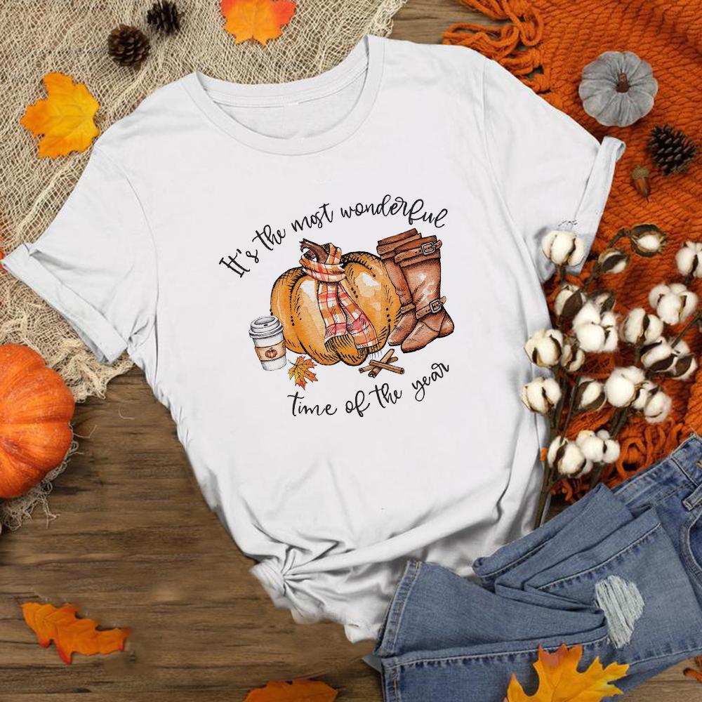 Happy Fall Pumpkin Halloween Day Graphic Tees Women Short Sleeve T Shirt Streetwear Aesthetic T