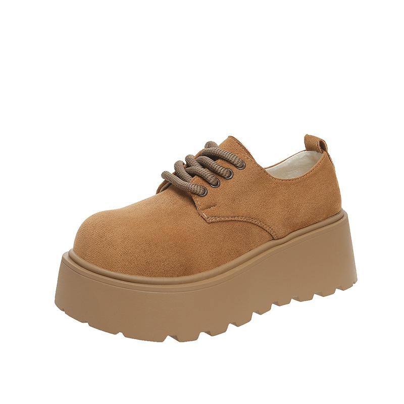 Thick-soled Small Leather Shoes Women's Autumn New Retro Women's Shoes Round Head Lace-up Deep Mouth Single Shoes