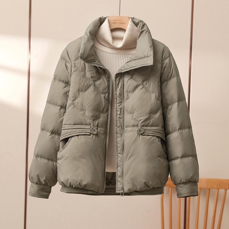 Short Light Down Jacket Women's New Fashion Stand-up Collar Temperament White Duck Down Warm Winter Clothing Thin Coat