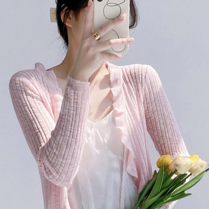 Ruffled Lace Ice Silk Sweater Sun-proof Cardigan Thin Women's Small Shawl Coat Sweet Spicy Outer Blouse