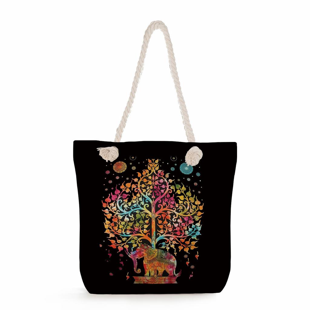 Elephant print thick rope single-shoulder beach bag 7287 CLE