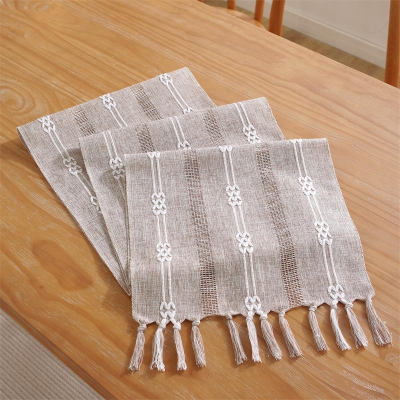Hand Woven Solid Color Lace Table Runner with Fringe for Farmhouse Christmas Dining Table Decor