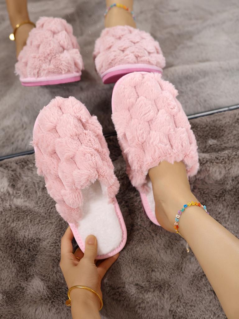 New open fluffy slippers household thermal cotton slippers, piled and thickened comfortable plush