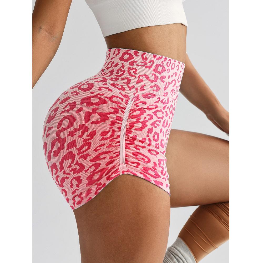 High Waist Slimming Yoga Shorts Women's Sport Running Fitness Shorts Tight Fitting Leopard Print Three-Quarter Length Outerwear