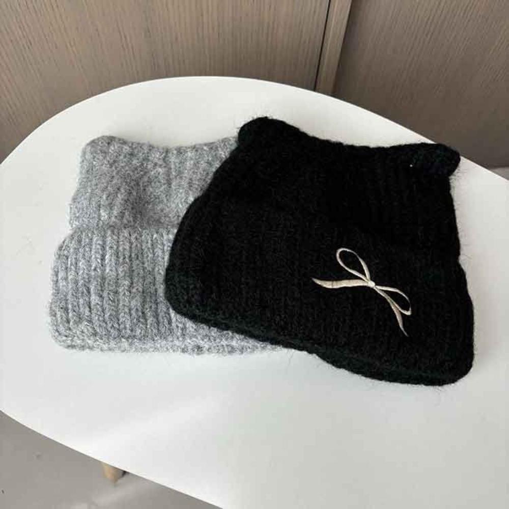 Windproof Knitted Woolen Hat Thickened Knitted Skullies Soft Cat Ear Beanie  Winter