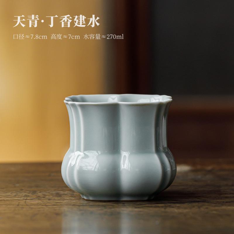 

270ml Sky Blue Ru Kiln Porcelain Lilac Jianshui Tea Cup Wash Water Washing Slag Tank Household Chaxi Tea Ceremony Decoration