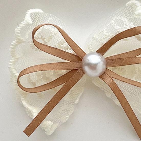 Hairpin Embroidery Lace Ribbon Bowknot Decor Hair Clip with Imitation Pearls Bangs Ponytails Buns Hair Accessories