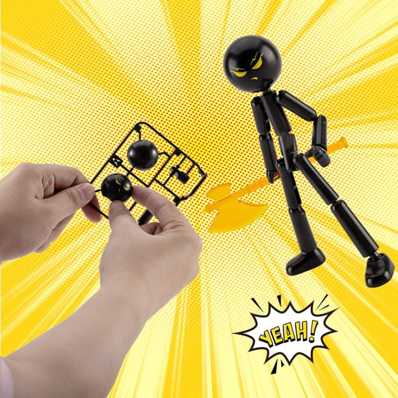 1 Set Novelty Action Figure Stickman Assembled Robot Movable 3D Printing Mannequin Multi-Jointed Stickman Toy