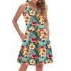 Women's Summer Fashion Casual V-Neck Pleated Stitching Hawaiian Floral Print Sleeveless Pocket Vest Dress