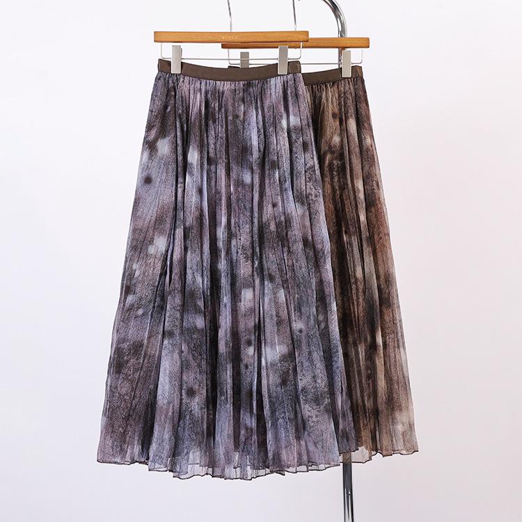 Fei Yuan Ink Print Mesh Midi Skirt - Women's Spring Fashion Versatile & Stylish for Daily Commute