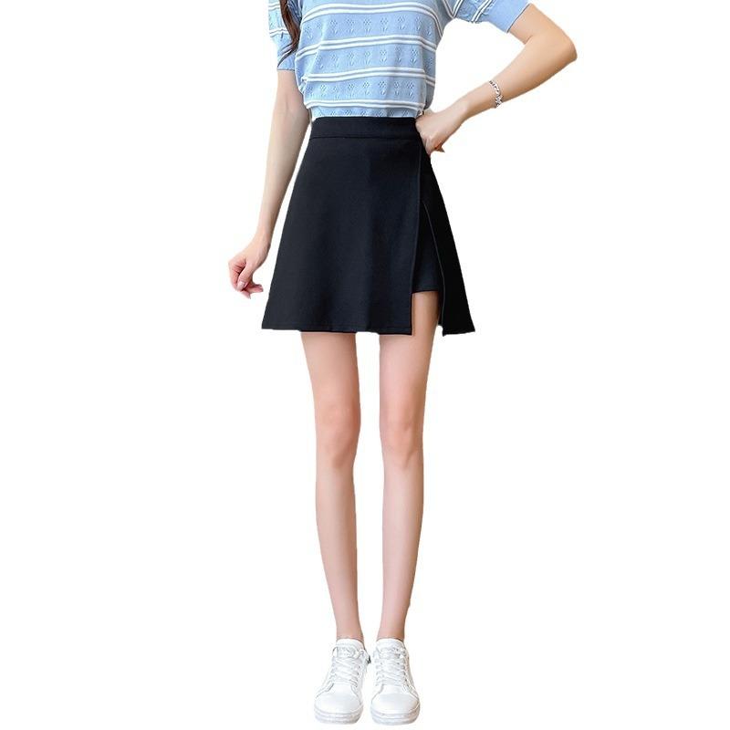 Anzug Halblanger Kurzer Rock Damen Sommer Neu Hochtailliert Koreanische Version A-Linie Schwarz Schlitz Hüftbetont Hosenrock