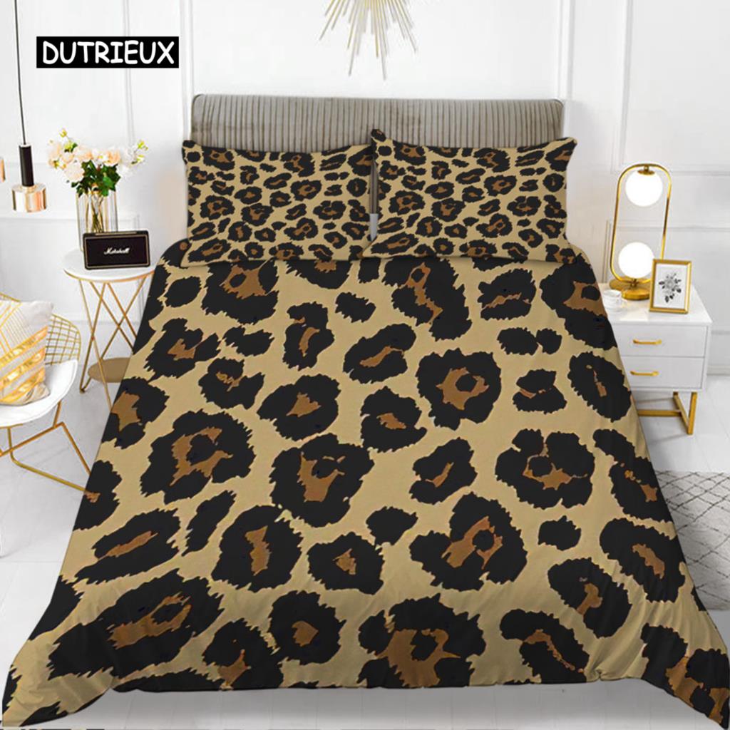 Leopard Print Duvet Cover Set Queen Size Girl Colorful Cheetah Print Bedding Set Polyester Wild Animal Theme Comforter Cover Set