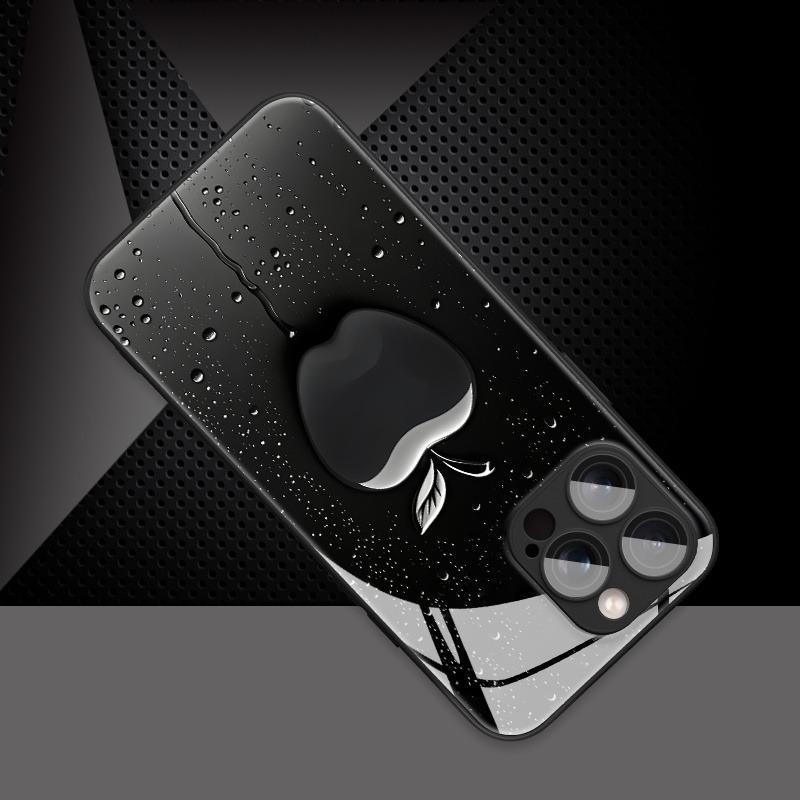Black Mist Water Droplets For Apple Pattern Glass Phone Case For iPhone 11 12 13 14 15 16 17 Pro Max 17Air 7 Plus XR XS X Cover