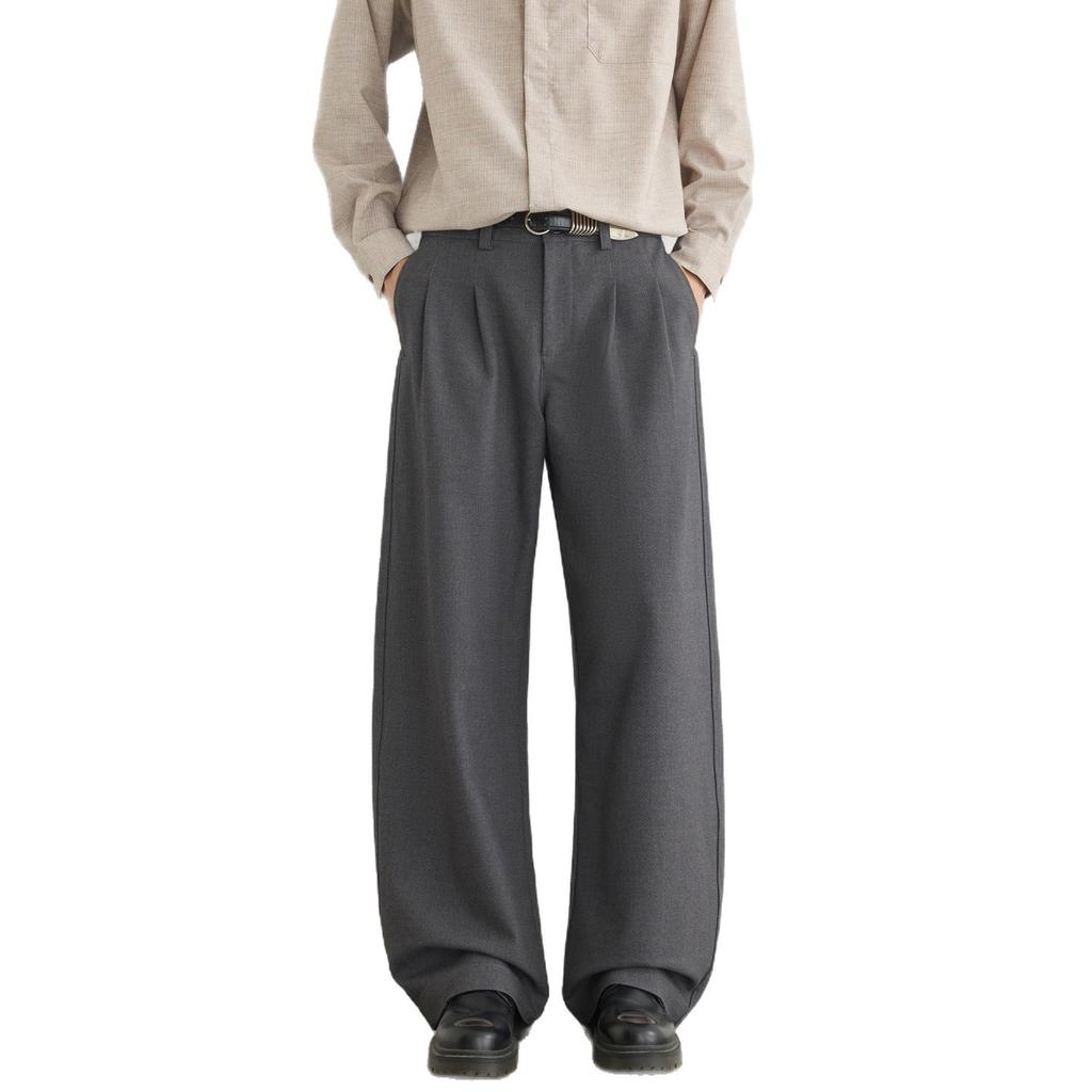 Design sense double pleated trousers men's autumn and winter new old money style business commute straight wide leg casual pants tide
