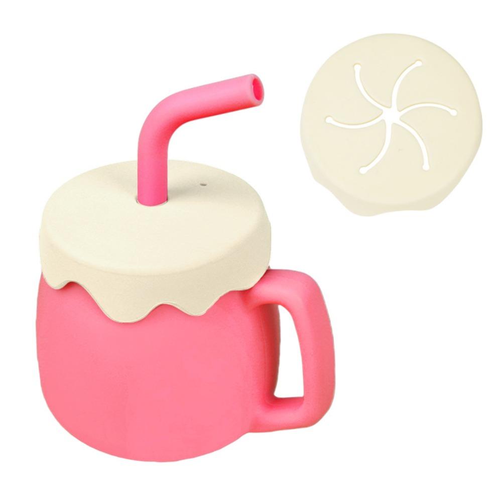 

Portable 2 in 1 Baby Feeding Cups Silicone Leak Proof Snack Cup Ice Cream Shape Solid Food Container for Kids розовый