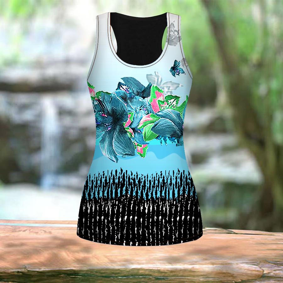 3D Large Blooms Print Women Workout Yoga Gym Printed Summer Sport Shirts Plus Size Vests