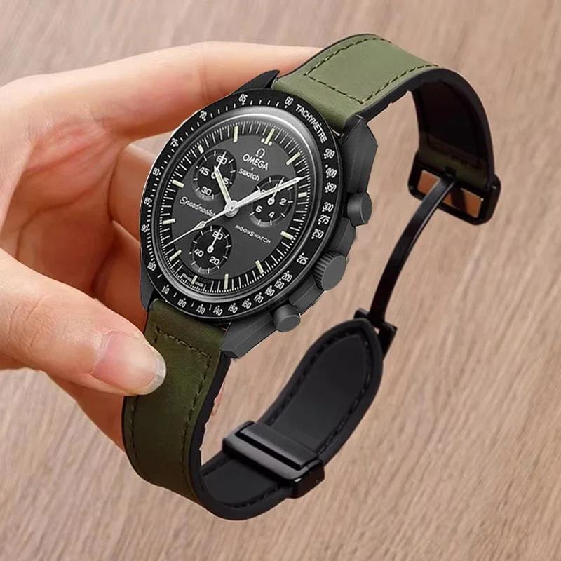 

20mm 22mm Leather+Silicone Strap For Omega X Swatch Joint MoonSwatch Magnetic Band Xiaomi Watch S4 S3 S2 S1/Huawei GT3 4 5 2028 Huawei GT2 3 4 42mm зелений