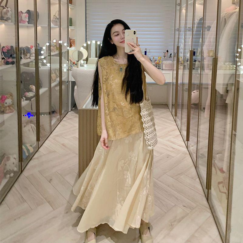 2026 Chinese-Style Summer Set: Elegant High-End Sleeveless Top & Skirt