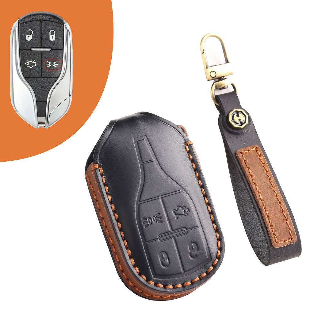 Leather Car Key Case Cover Holder Keychain Shell for Maserati Levante Quattroporte Ghibli Remote Key Protector