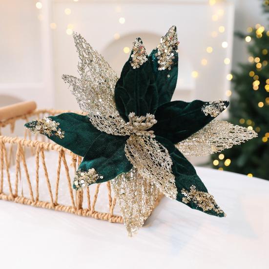 Fleurs de Poinsettia en Tissu à Paillettes de Noël 11 Pouces Grandes Artificielles à Paillettes Ornements d'Arbre de Noël pour Mariage Fête de Fin d'Année