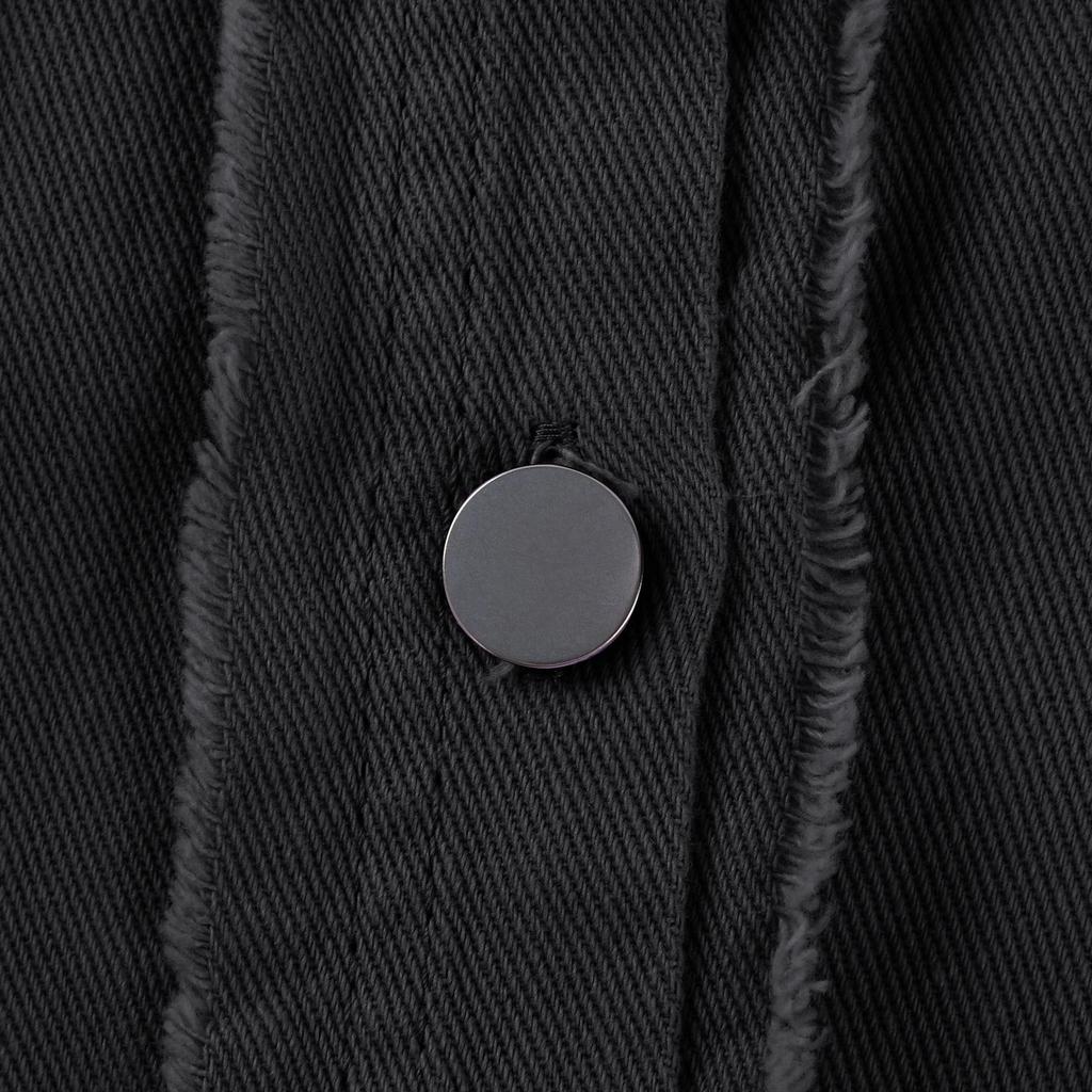 Womens Denim Jacket Button Down Shirts Distressed Frayed Coat  With Pockets