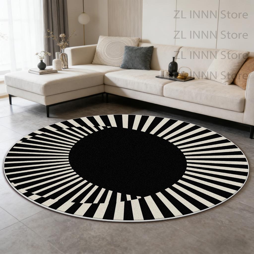 Modern Minimalism Round Living Room Carpet Geometric Decoration Home Striped Tabls Chair Mat Bedroom Non-slip Washable Plush Rug