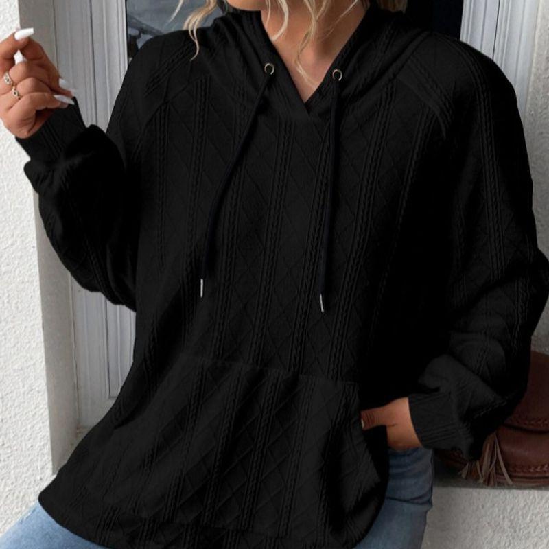 

2024 Export Fall and Winter New Arrival European and American Amazon Women s Casual Jacquard Plus Size Loose Hooded Sweatshirt Khaki M