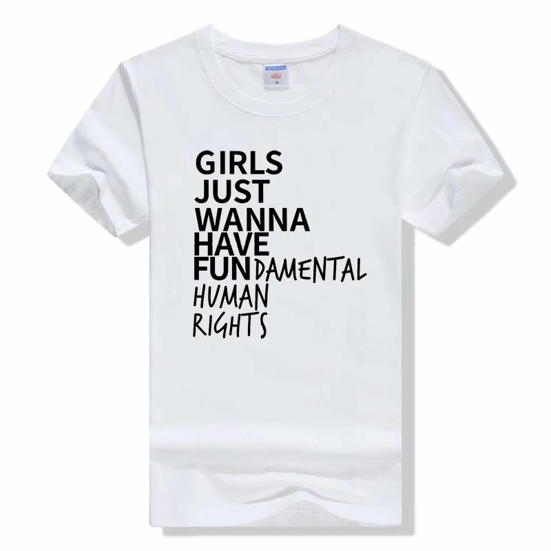 

Girls Just Wanna Have Fundamental Human Rights T Shirt Women Summer Short Sleeve Feminist T Shirts Casual Cotton tees S