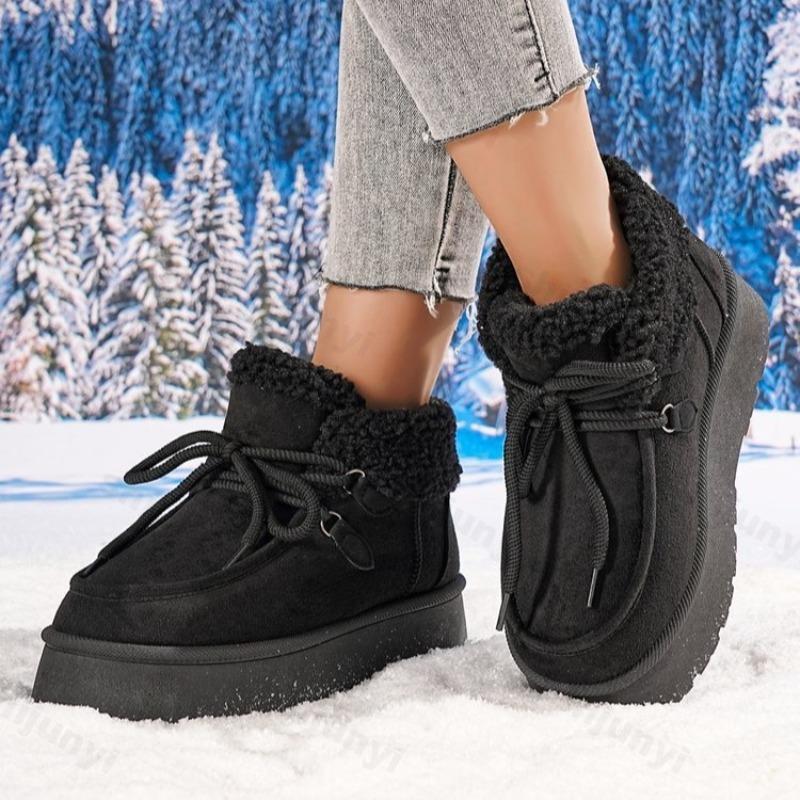 Women's Fashion Warm Casual Thick Soled Cotton Shoes Winter  Soft Soled Comforatble Versatile Chunky Plush Short Snow Boots