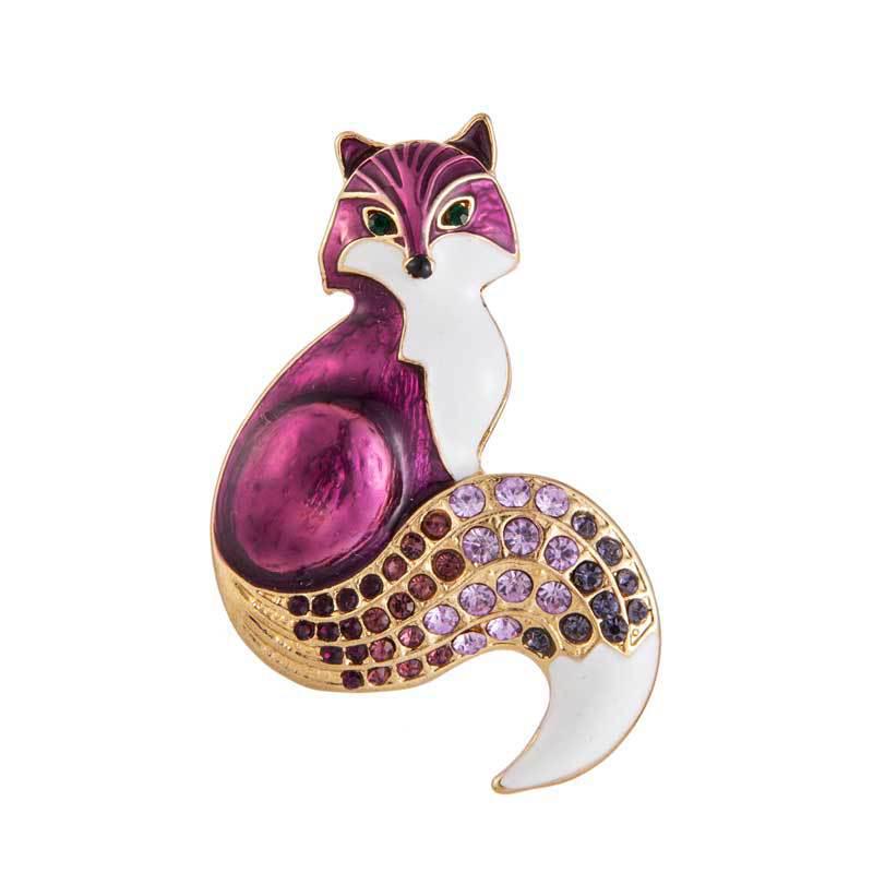 Stylish Alloy Fox Brooch with Crystals in Multiple Colors