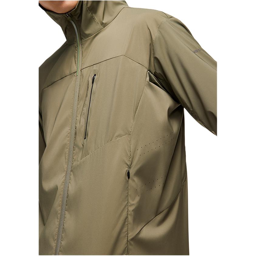 Anta Outdoor Series Solid Color Zip-Up Hooded UV Protection Quick-Dry Windbreaker Men Outerwear Olive-Green 152420613-2